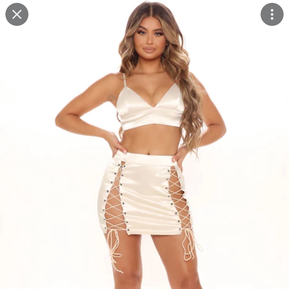 Cream satin skirt set